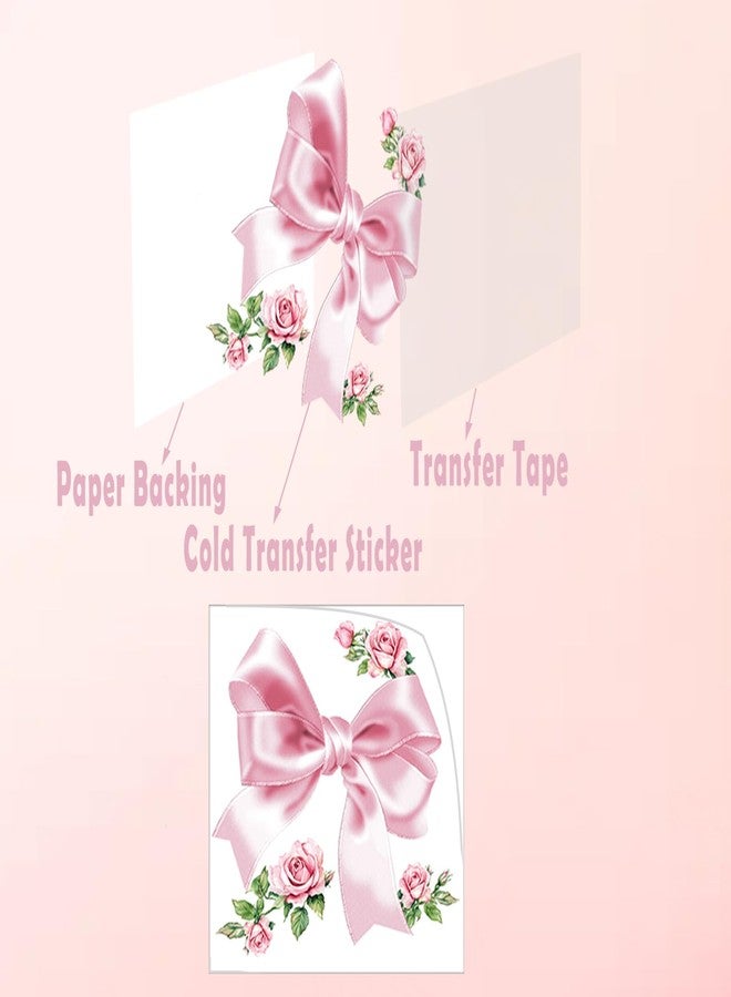 Foaryoer UV DTF Transfer Bow Stickers for Water Bottles,15 Sheets Pink Bow Rose Sticker for 40 OZ Love Shack Fancy Floral Stanley Cup Accessories, Cute Cup Stickers for DIY Tumbler,Water Bottles,Laptops(Pink) - Image 3